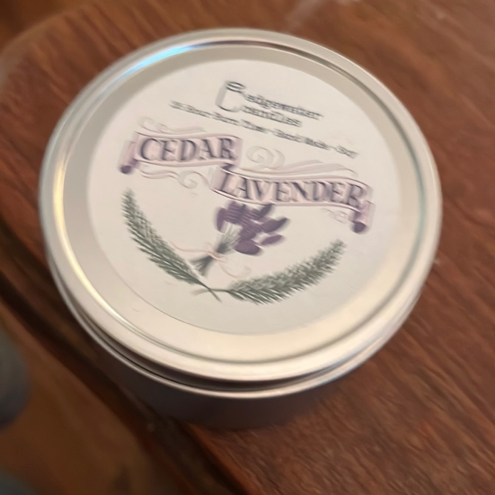 Cedar lavender candle- like new- wick lit once